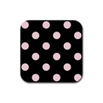 Polka Dots - Pale Pink on Black Rubber Coaster (Square)