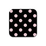 Polka Dots - Pale Pink on Black Rubber Square Coaster (4 pack)