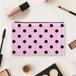 Polka Dots - Black on Classic Rose Pink Cosmetic Bag (M)