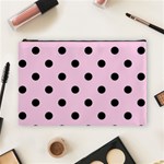 Polka Dots - Black on Classic Rose Pink Cosmetic Bag (L)