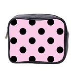 Polka Dots - Black on Classic Rose Pink Mini Toiletries Bag (Two Sides)