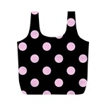 Polka Dots - Classic Rose Pink on Black Full Print Recycle Bag (M)