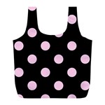 Polka Dots - Classic Rose Pink on Black Full Print Recycle Bag (L)