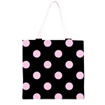 Polka Dots - Classic Rose Pink on Black Grocery Light Tote Bag