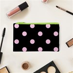 Polka Dots - Classic Rose Pink on Black Canvas Cosmetic Bag (XS)