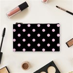 Polka Dots - Classic Rose Pink on Black Cosmetic Bag (S)