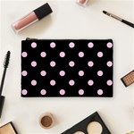 Polka Dots - Classic Rose Pink on Black Cosmetic Bag (M)