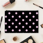 Polka Dots - Classic Rose Pink on Black Cosmetic Bag (L)