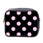 Polka Dots - Classic Rose Pink on Black Mini Toiletries Bag (Two Sides)