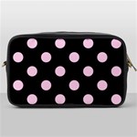 Polka Dots - Classic Rose Pink on Black Toiletries Bag (One Side)