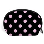 Polka Dots - Classic Rose Pink on Black Accessory Pouch (Large)