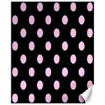 Polka Dots - Classic Rose Pink on Black Canvas 11  x 14 