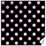 Polka Dots - Classic Rose Pink on Black Canvas 16  x 16 