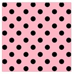 Polka Dots - Black on Cherry Blossom Pink Large Satin Scarf (Square)