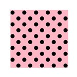 Polka Dots - Black on Cherry Blossom Pink Small Satin Scarf  (Square)