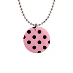 Polka Dots - Black on Cherry Blossom Pink 1  Button Necklace