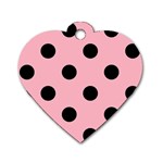 Polka Dots - Black on Cherry Blossom Pink Dog Tag Heart (One Side)