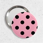 Polka Dots - Black on Cherry Blossom Pink 2.25  Handbag Mirror