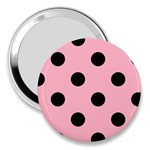 Polka Dots - Black on Cherry Blossom Pink 3  Handbag Mirror