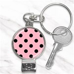 Polka Dots - Black on Cherry Blossom Pink Nail Clippers Key Chain