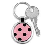 Polka Dots - Black on Cherry Blossom Pink Key Chain (Round)