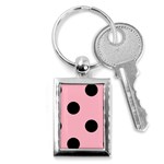 Polka Dots - Black on Cherry Blossom Pink Key Chain (Rectangle)