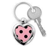 Polka Dots - Black on Cherry Blossom Pink Key Chain (Heart)