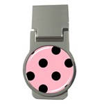 Polka Dots - Black on Cherry Blossom Pink Money Clip (Round)