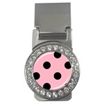 Polka Dots - Black on Cherry Blossom Pink Money Clip (CZ)