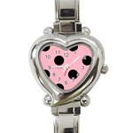 Polka Dots - Black on Cherry Blossom Pink Heart Italian Charm Watch