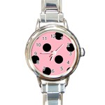 Polka Dots - Black on Cherry Blossom Pink Round Italian Charm Watch