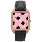 Polka Dots - Black on Cherry Blossom Pink Rose Gold Leather Watch