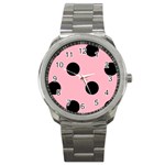 Polka Dots - Black on Cherry Blossom Pink Sport Metal Watch