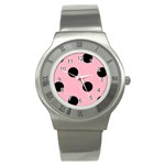 Polka Dots - Black on Cherry Blossom Pink Stainless Steel Watch