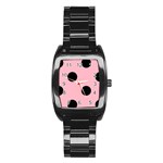 Polka Dots - Black on Cherry Blossom Pink Stainless Steel Barrel Watch