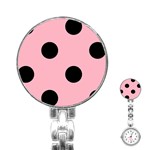 Polka Dots - Black on Cherry Blossom Pink Stainless Steel Nurses Watch