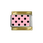 Polka Dots - Black on Cherry Blossom Pink Gold Trim Italian Charm (9mm)