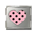 Polka Dots - Black on Cherry Blossom Pink Mega Link Heart Italian Charm (18mm)