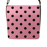 Polka Dots - Black on Cherry Blossom Pink Flap Closure Messenger Bag (L)