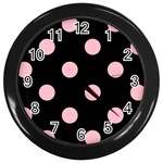 Polka Dots - Pink on Black Wall Clock (Black)