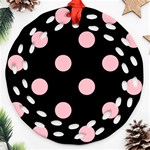 Polka Dots - Pink on Black Ornament (Round Filigree)