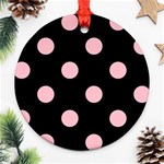 Polka Dots - Pink on Black Round Ornament (Two Sides)