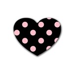 Polka Dots - Pink on Black Rubber Coaster (Heart)