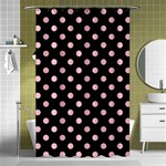 Polka Dots - Pink on Black Shower Curtain 48  x 72  (Small)