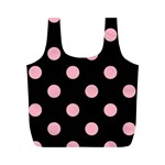 Polka Dots - Cherry Blossom Pink on Black Full Print Recycle Bag (M)