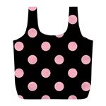 Polka Dots - Cherry Blossom Pink on Black Full Print Recycle Bag (L)