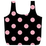 Polka Dots - Cherry Blossom Pink on Black Full Print Recycle Bag (XL)