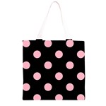 Polka Dots - Cherry Blossom Pink on Black Grocery Light Tote Bag