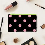 Polka Dots - Cherry Blossom Pink on Black Canvas Cosmetic Bag (XS)