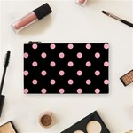 Polka Dots - Cherry Blossom Pink on Black Cosmetic Bag (S)